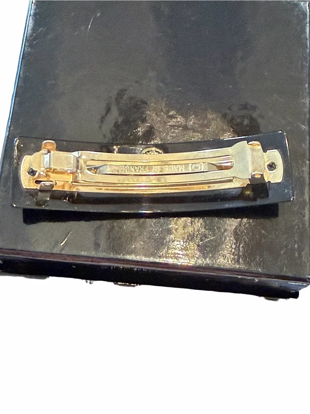 CHANEL Black Crystal CC Logo Barrette